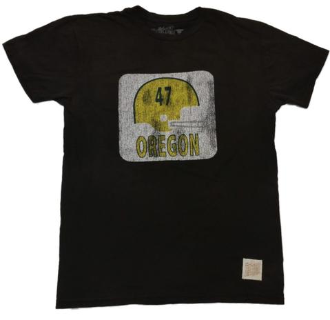 OREGON DUCKS FOOTBALL HELMET RETRO BRAND VINTAGE WASH BLACK T-SHIRT (M) MLB